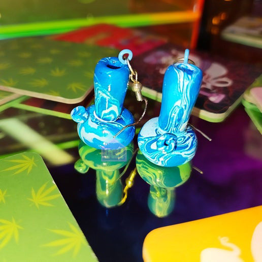 bold unique 420 weed waterbong psychedelic quality adult dangle earrings blue