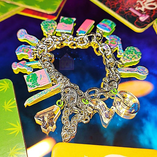 bold unique handmade quality psychedelic 420 weed charm bracelet