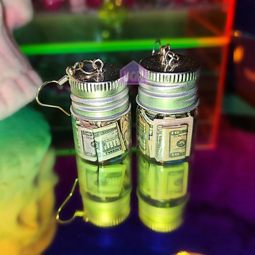 manifestation spiritual abundance bold unique holistic money jar dangle earrings